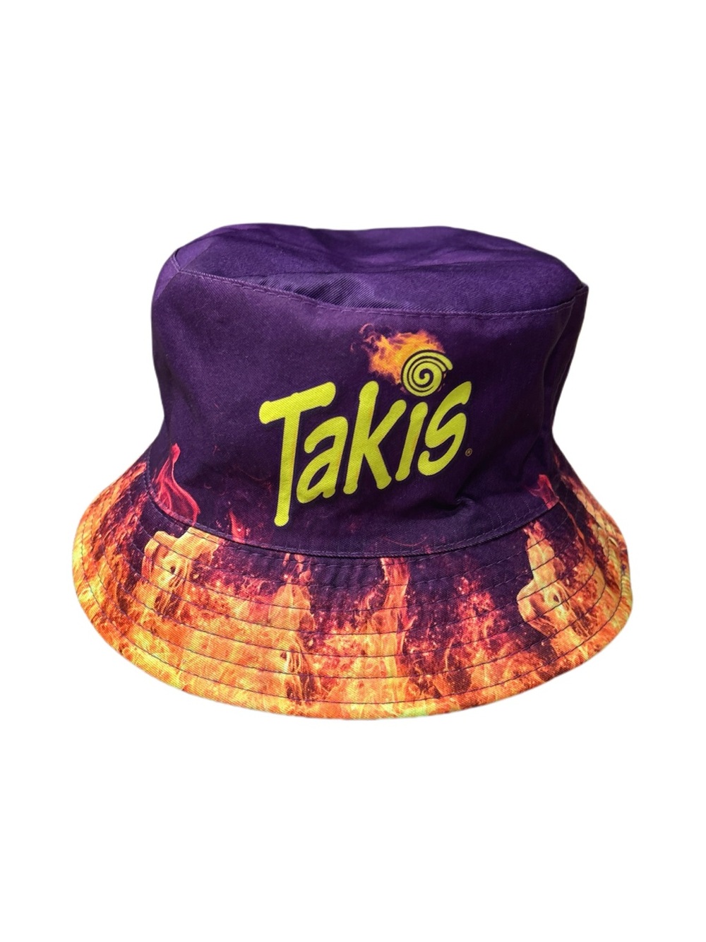 Unisex Takis Fuego Blue Heat Reversible Bucket Hat Flame Brim Purple Orange Blue